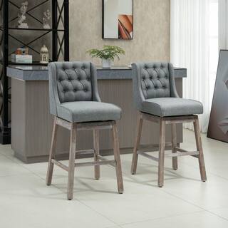 HOMCOM 42.5 in. Grey Wingback Rubberwood 30 in. Bar Chair with Polyester Seat 2-Included 835-178V01GY