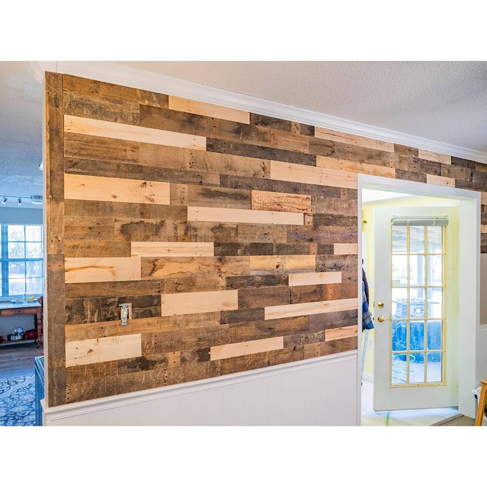 BARNLINE 12 in. x 32 in. Multi-Width Multi-Color Kiln Dried Antique 100% Reclaimed Wood Kit Planks(10 sq. ft.) 510689