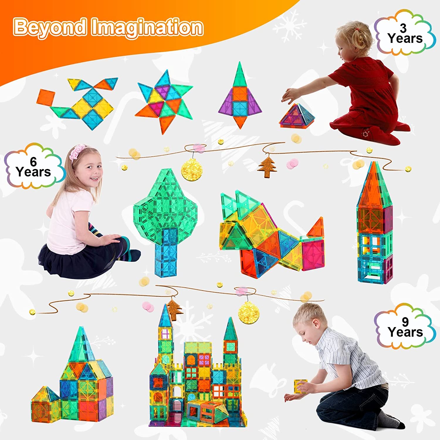 Magnetic Building Blocks for Toddlers Educational 3D Clear Magnetic Tiles Stacking Montessori Toys 67 Pcs