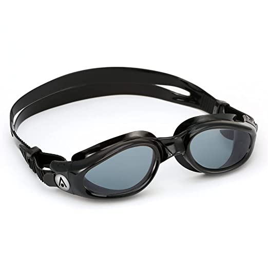 Aquasphere Kaiman Adult Swimming Goggles - The Original Curved Lens Goggle, Comfort & Fit for the Active Swimmer | Unisex Adult, Smoke Lens, Black/Black Frame