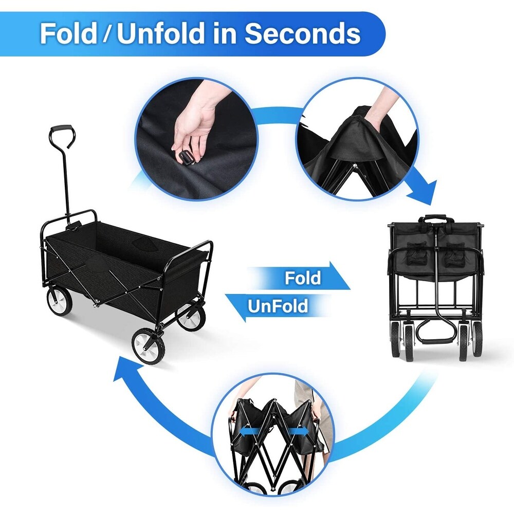 Heavy Duty Folding Portable Hand Cart with Removable Canopy  8 in. Wheels  Adjustable Handles and Double Fabric for Camping