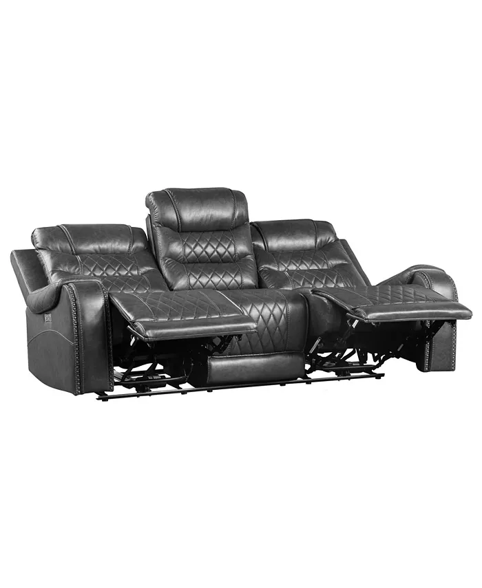 Homelegance White Label Bailey 87 Power Double Reclining Sofa with Drop-Down Cup Holders Receptacles and USB Port