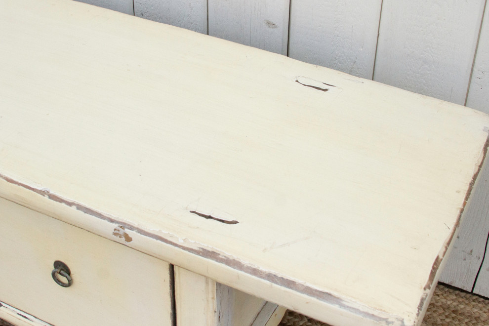 Lacquered White Three Drawer Low Console   Asian   Console Tables   by De cor  Houzz