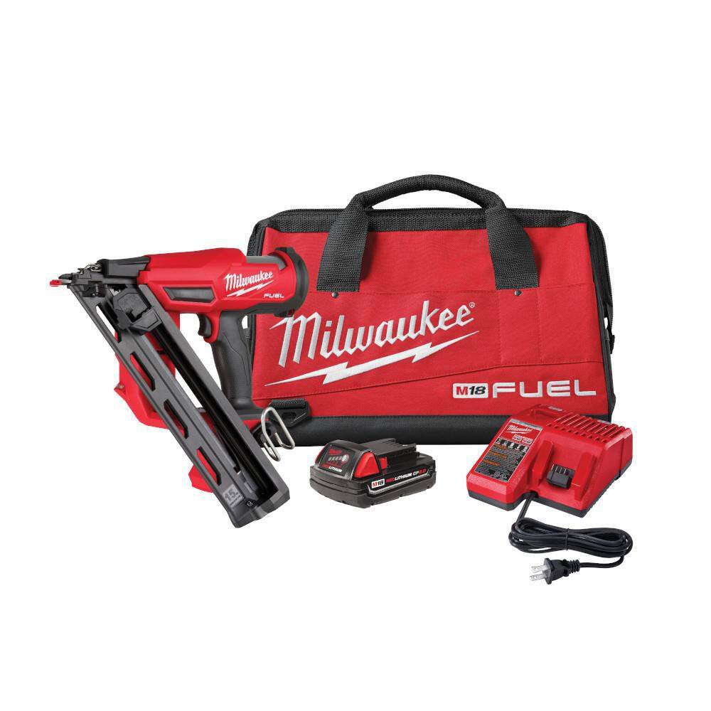 MW M18 FUEL 18-Volt Lithium-Ion Brushless Cordless Gen II 15-Gauge Angled Finish Nailer Kit with 2.0Ah Battery and Charger 2839-21CT