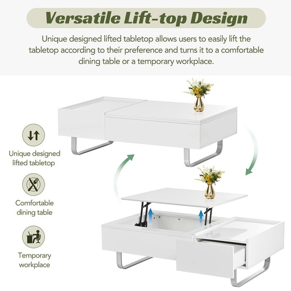 Stylish multi-functional lifting countertop coffee table， modern cocktail table with metal frame legs