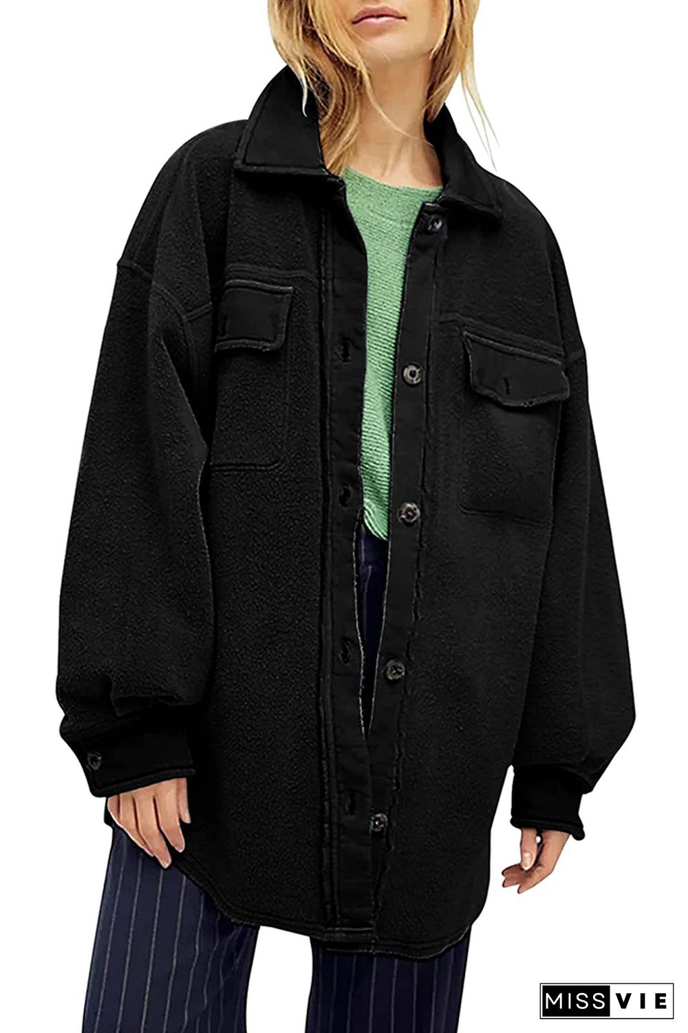 Elbow Patchwork Plain Pocket Fleece Jackets