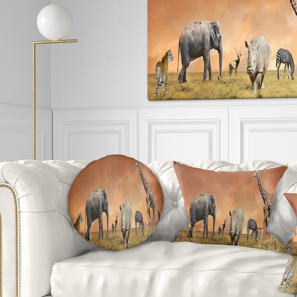 Designart 'Savannah Wildlife Panorama' African Throw Pillow