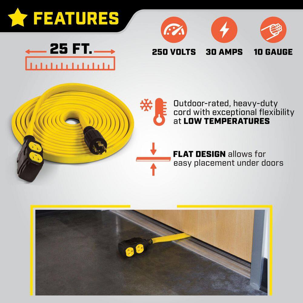 Champion Power Equipment 25 ft. 30 Amp 125250-Volt Duplex-Style Flat Generator Extension Cord 100439