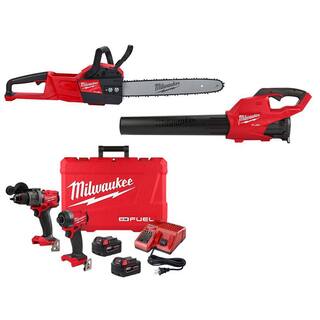 MW M18 FUEL 16 in. 18V Lithium-Ion Brushless Electric Battery Chainsaw wBlower  Hammer DrillImpact Driver Kit (2-Tool) 2727-20-3697-22-2724-20