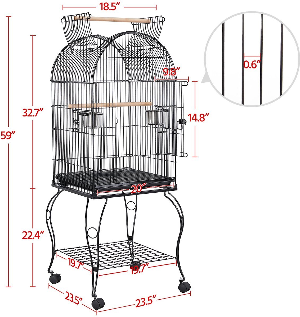 Yaheetech Open Top Rolling Metal Parrot Bird Cage， Black