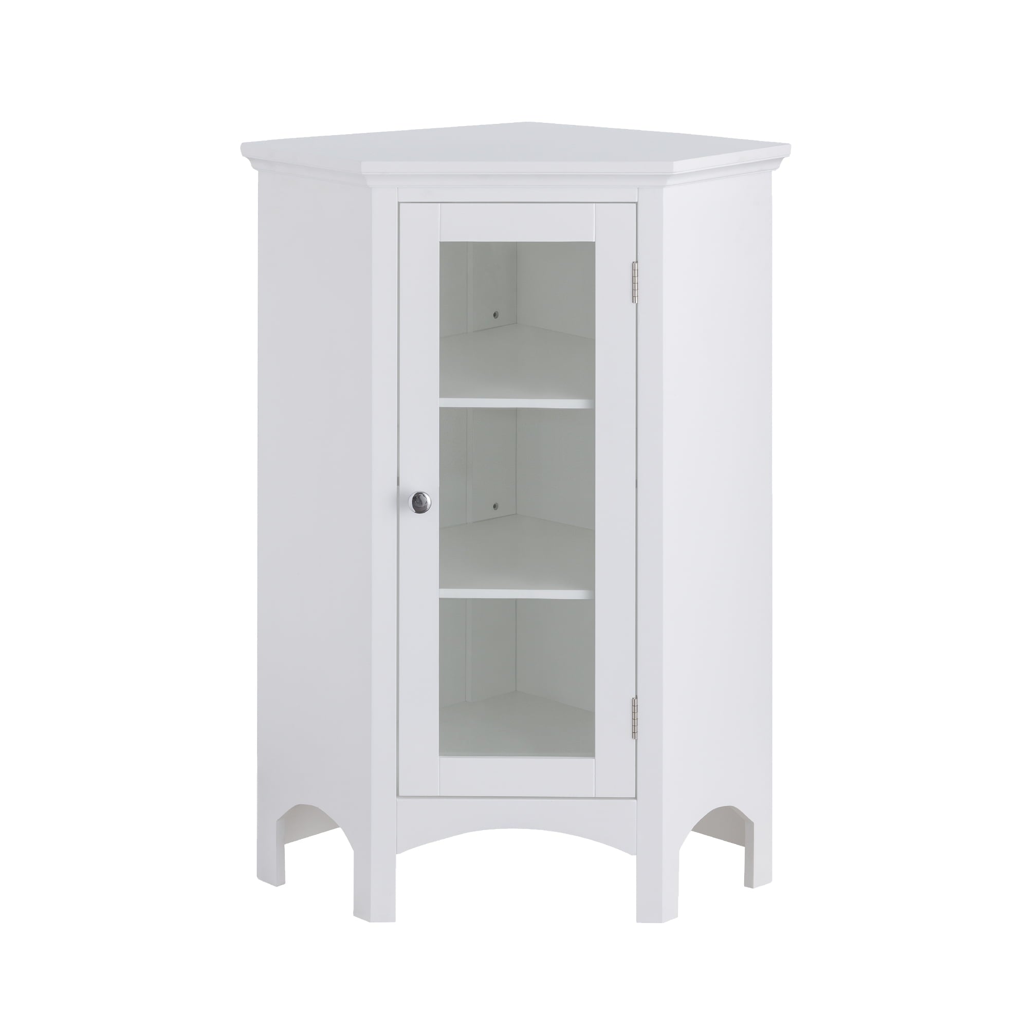 Teamson Home Madison Wooden Corner Floor Cabinet with Glass Door, White