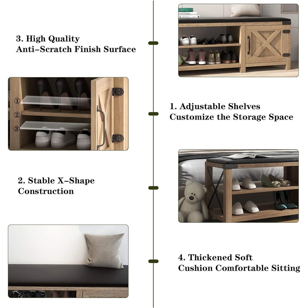 Modern Farmhouse Shoes Bench with Seat Cushion   47.24'x 15.75'x 18.89'