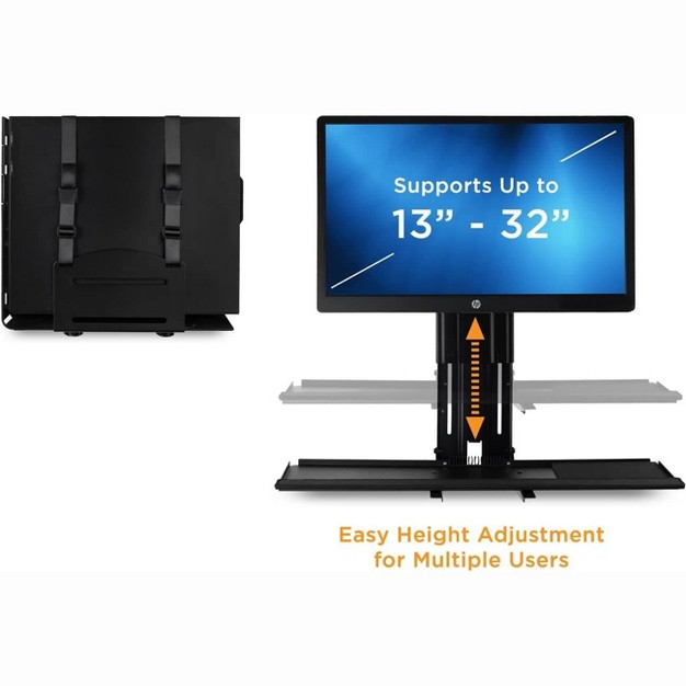 Mount it Monitor And Keyboard Wall Mount With Cpu Holder Height Adjustable Standing Vesa Keyboard Tray 25 Inch Wide Platform With Mouse Pad