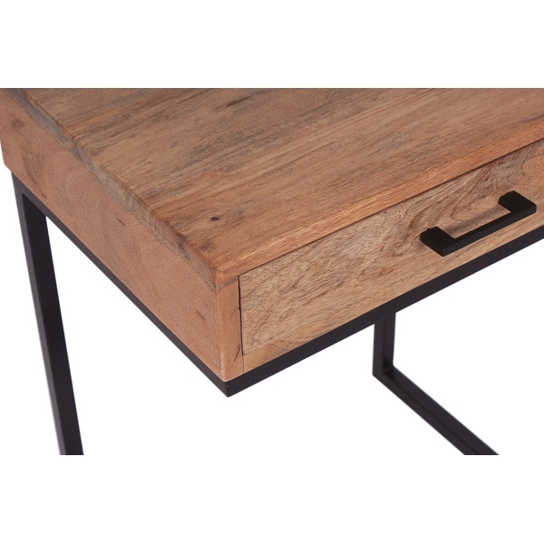 Preda Modern Mango Wood and Iron Accent C Table with Storage Drawer