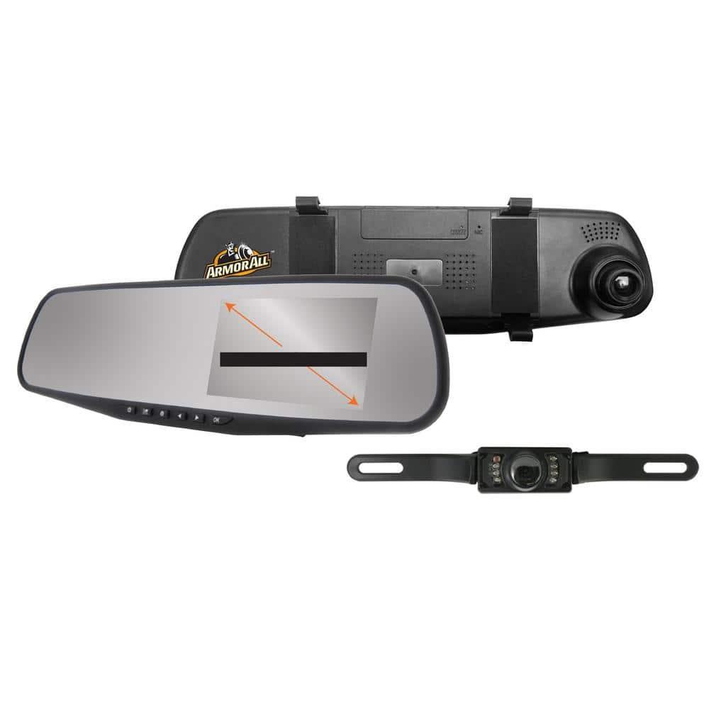 Armor All 720P HD Rearview Mirror Dash and Backup Camera, 16 GB Storage Card Included ADC2-1011-BLK