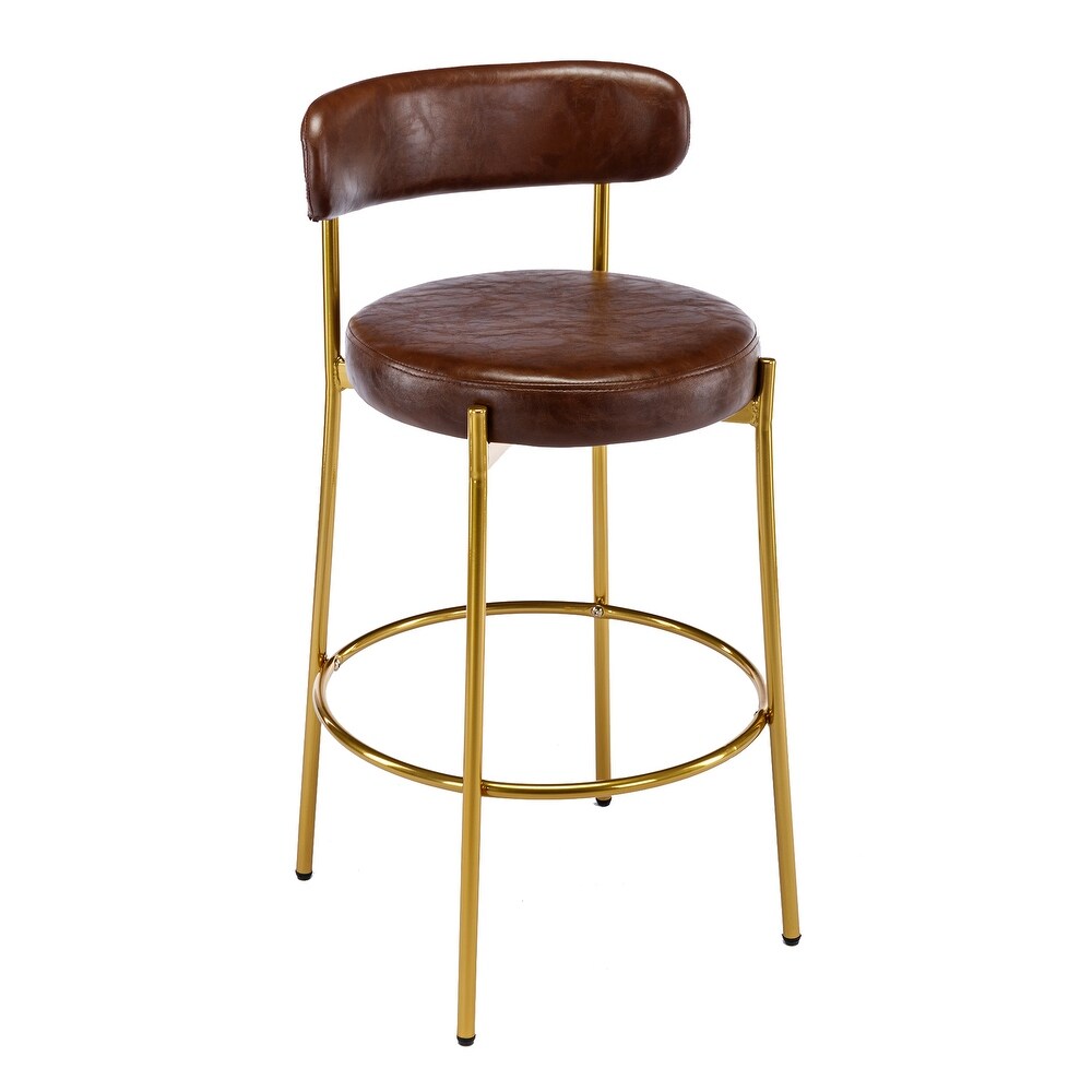 2 industrial armless bar stools with backrest and footstool