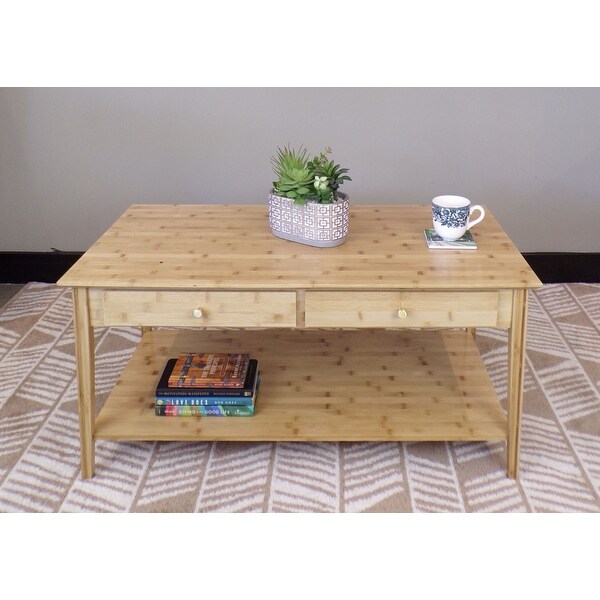 Solid Bamboo Coffee Table with Drawers