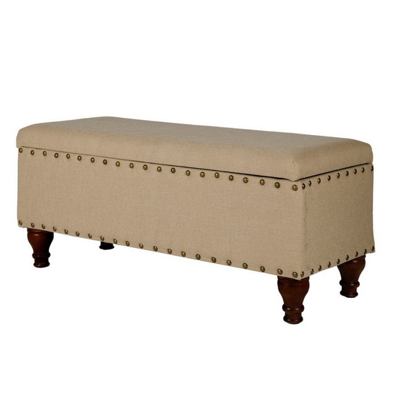 Benjara BM195770 Fabric Upholstered Wooden Storage...