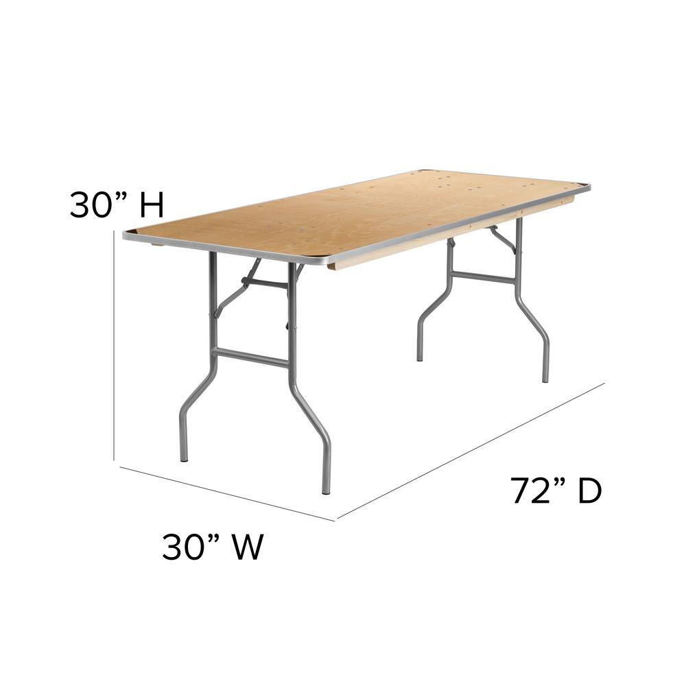 72 in. Natural Wood Tabletop Metal Frame Folding Table CGA-XF-14716-NA-HD