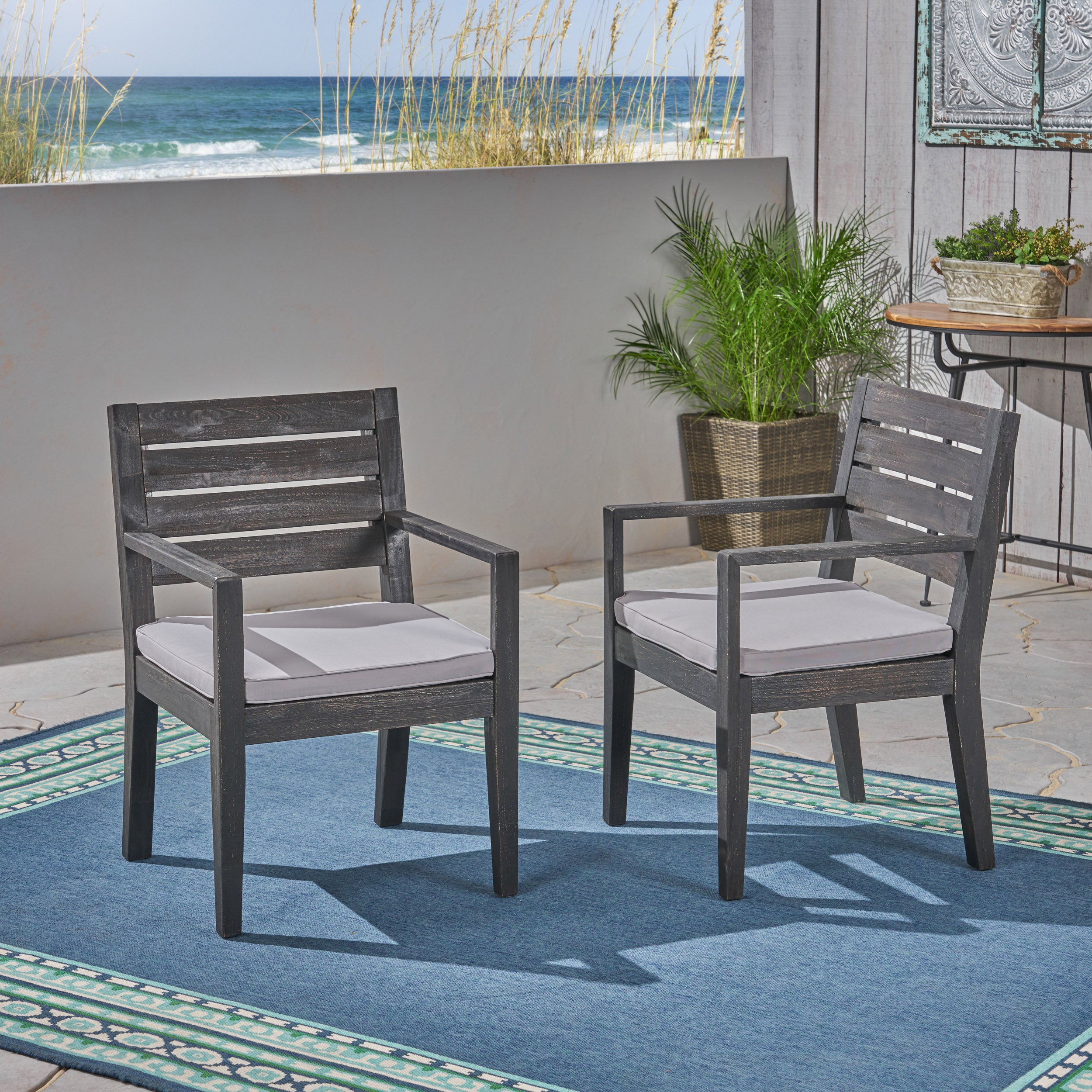 Eric Outdoor Acacia Wood Dining Chairs