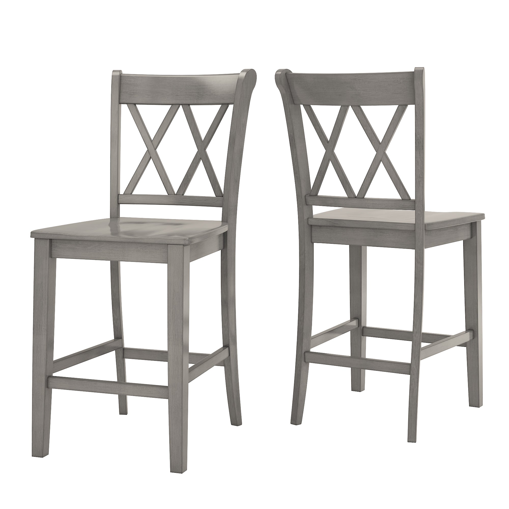 Weston Home Farmhouse Vintage Double X Solid Wood Counter Height Chair， Set of 2， Antique Grey