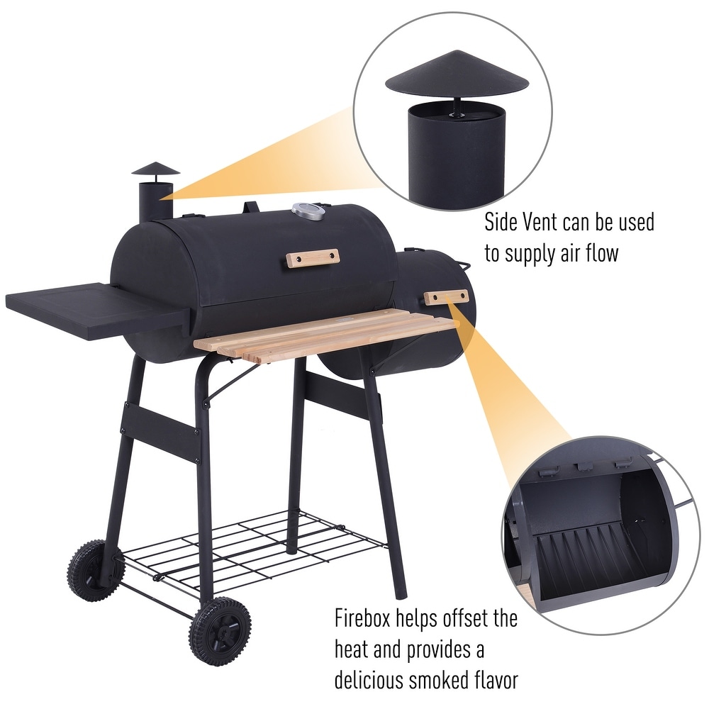 Outsunny Steel Portable Backyard Charcoal BBQ Grill and Offset Smoker   N/A