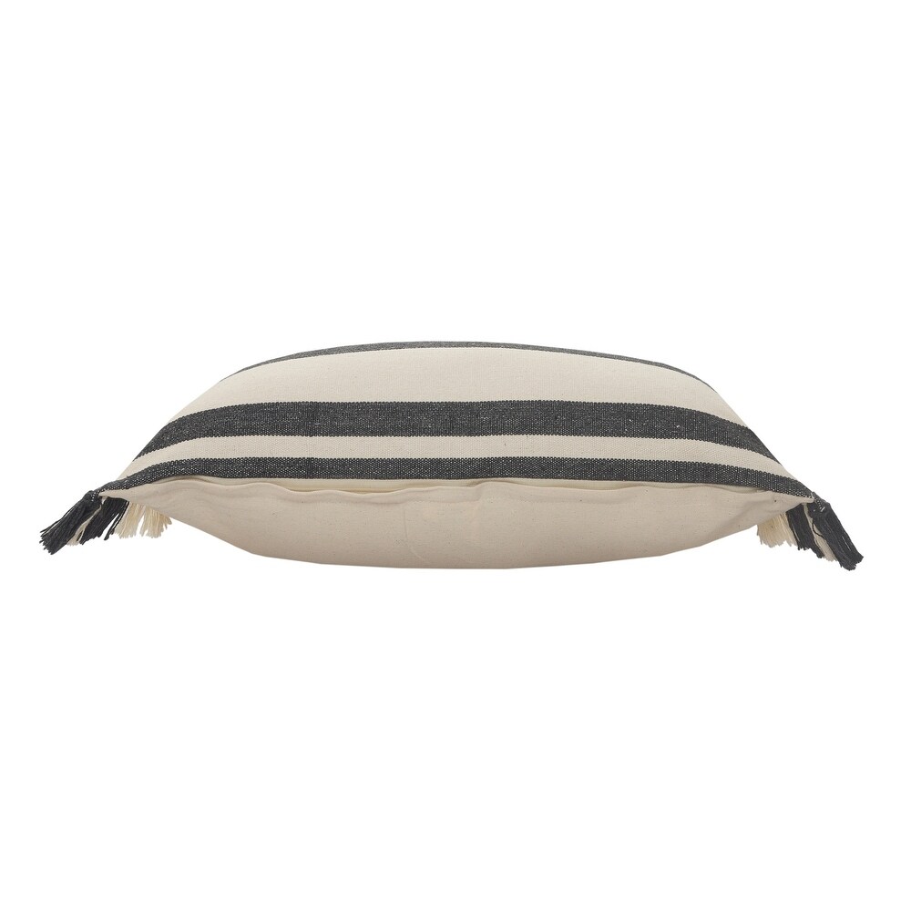 LR Home Gray Double Striped Throw Pillow with Fringe