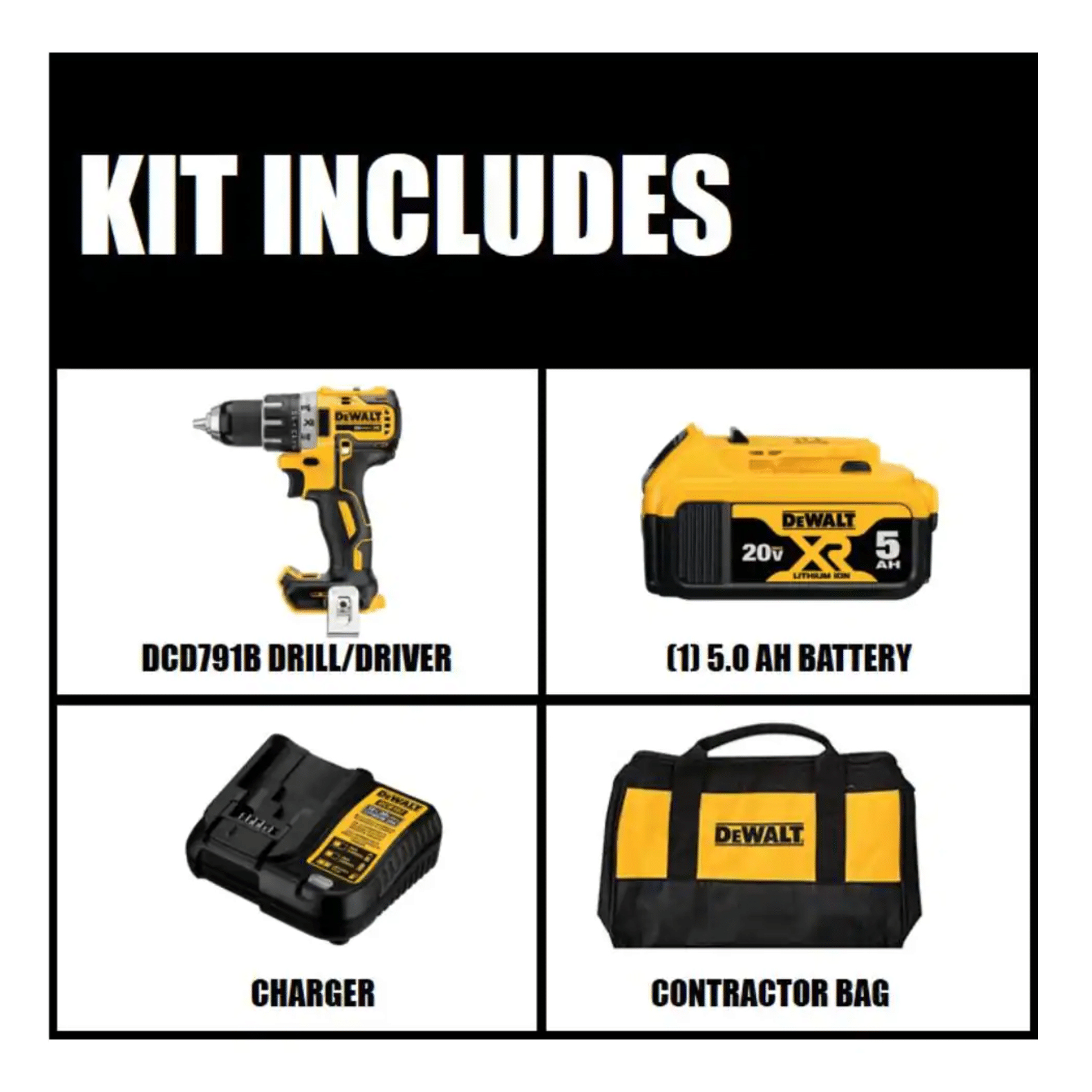 Dewalt 20V Max XR Cordless Brushless 1/2 in. Drill/Driver with (1) 20-Volt 5.0Ah Battery， Charger and Bag (DCD791P1)