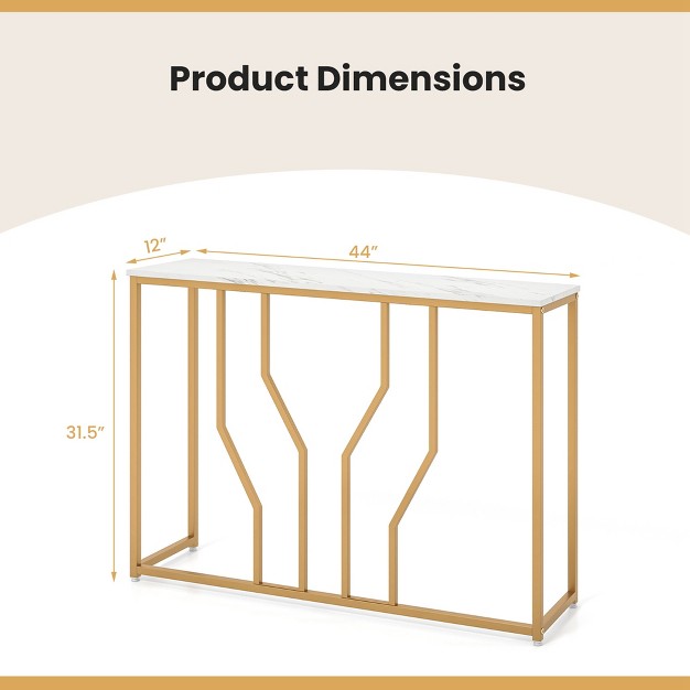 Gold Console Table With Faux Marble Tabletop Golden Metal Frame For Entrance