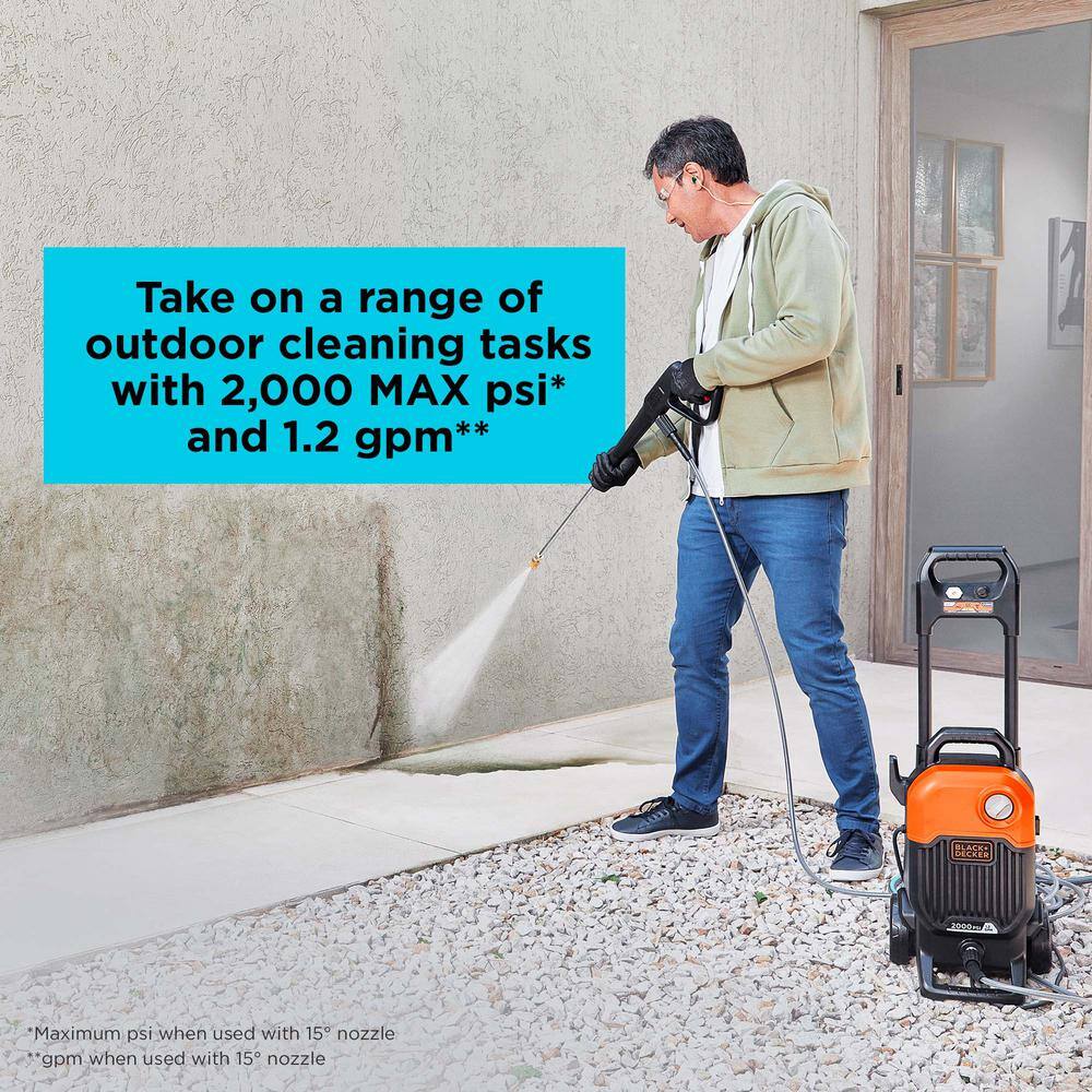 BLACK+DECKER 2000 PSI 1.2 GPM Cold Water Electric Pressure Washer with Integrated Wand and Hose Storage BEPW2000