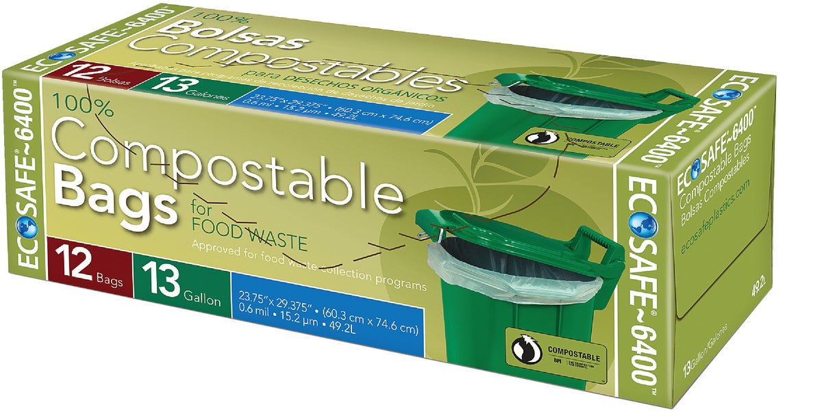 EcoSafe-6400 Compostable Food Waste Trash Bag 13 Gal. Green