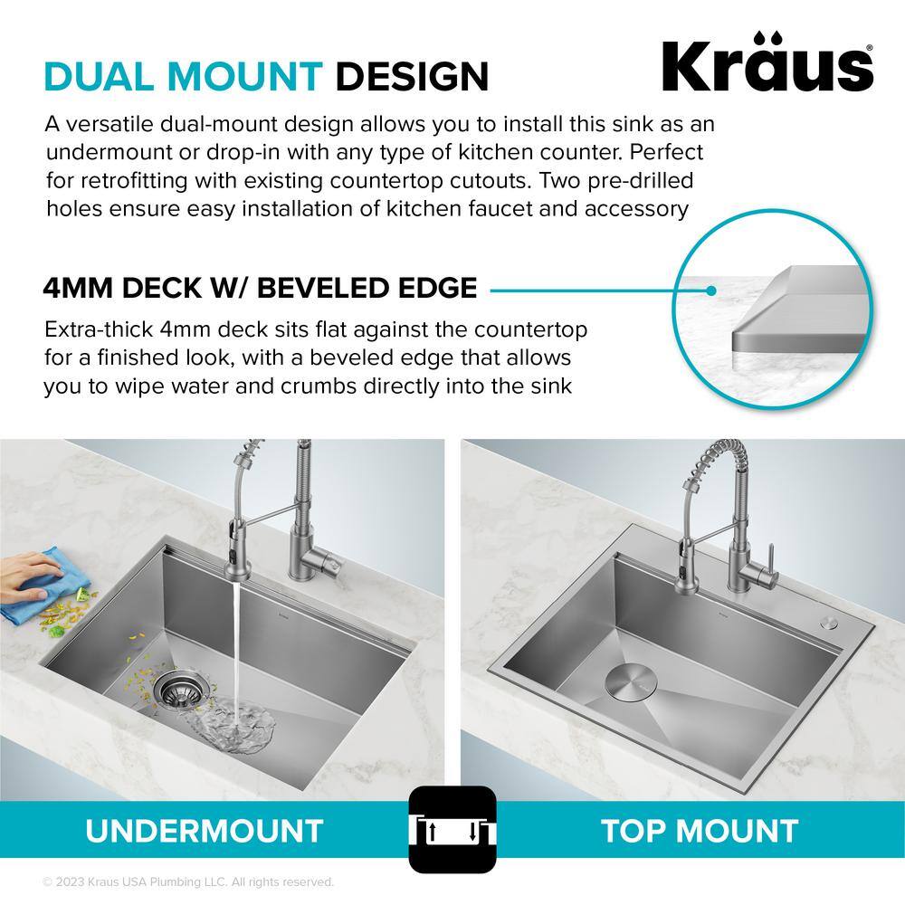 KRAUS Loften 25 in. Drop-inUndermount Single Bowl Stainless Steel Kitchen Workstation Sink with Accessories KWT321-2518