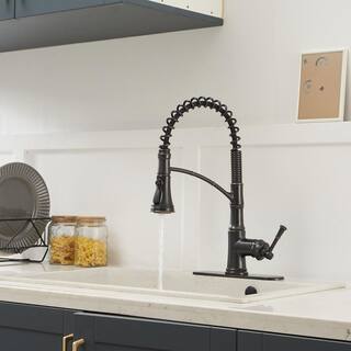 BWE Single-Handle Pull-Down Sprayer 3 Spray High Arc Kitchen Faucet With Deck Plate in Oil Rubbed Bronze A-94558-ORB