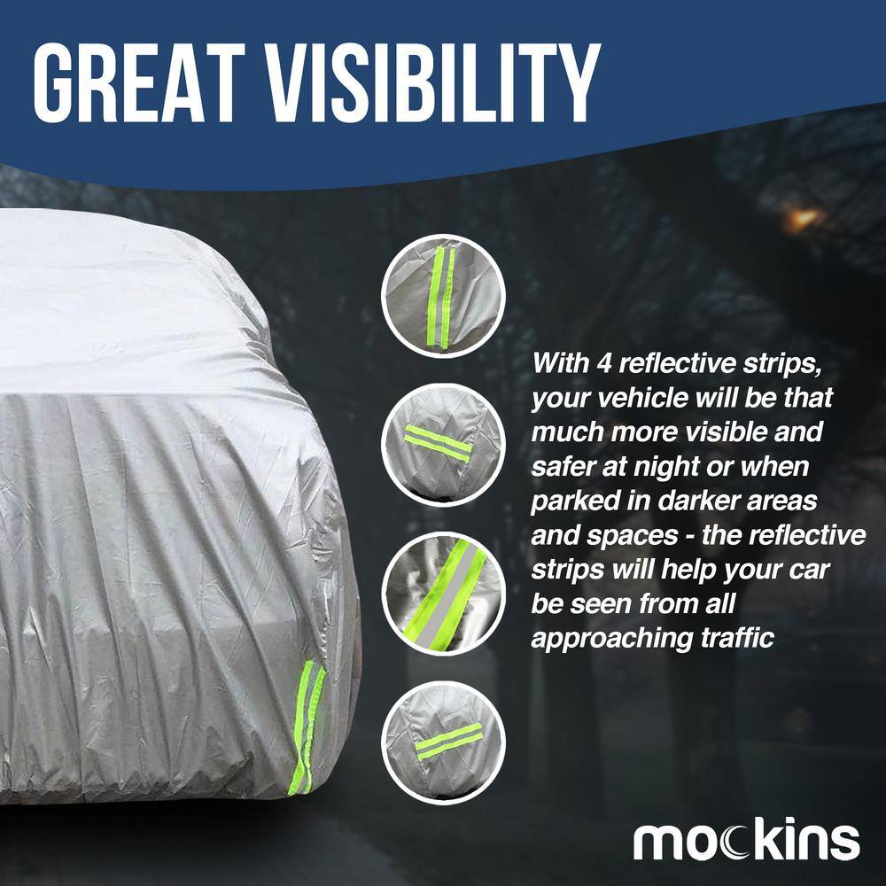 Mockins 185 in. x 70 in. x 60 in. Heavy-Duty Waterproof Car Cover - 190T Silver Polyester MA-46