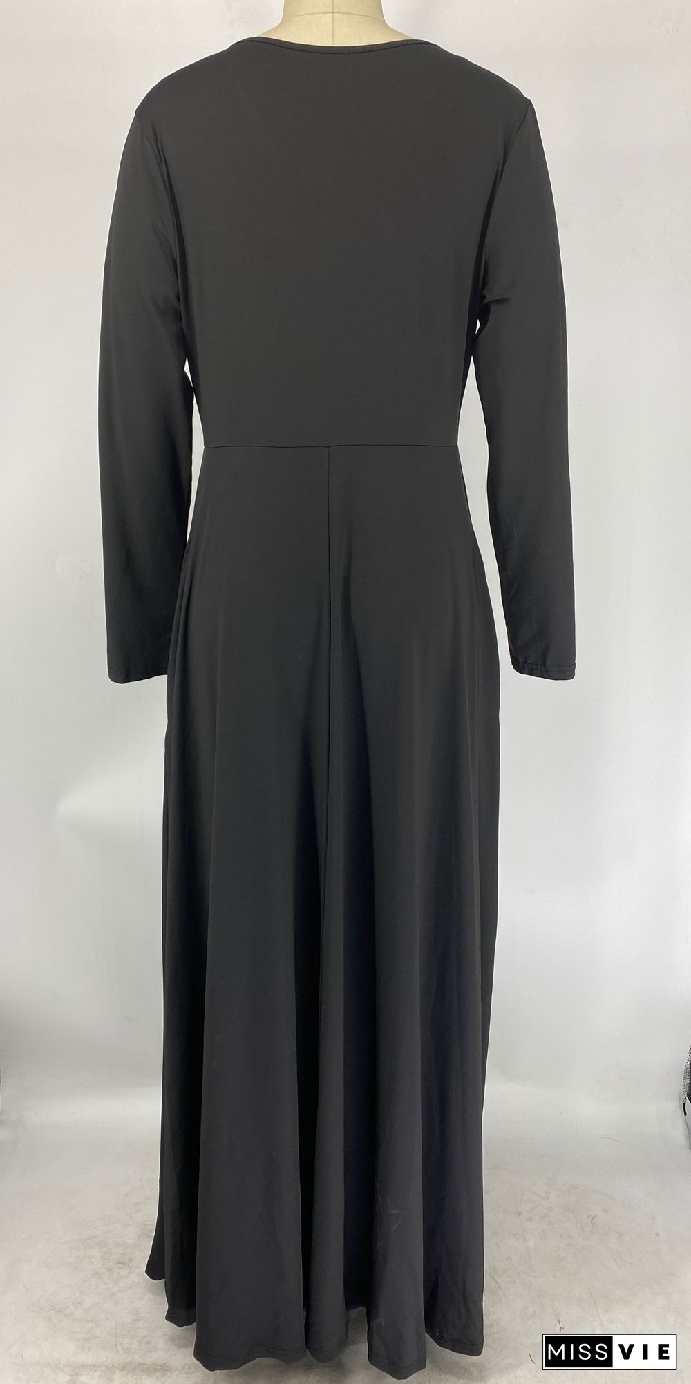 V Neck Long Sleeve Big Hem Plus Size Dress