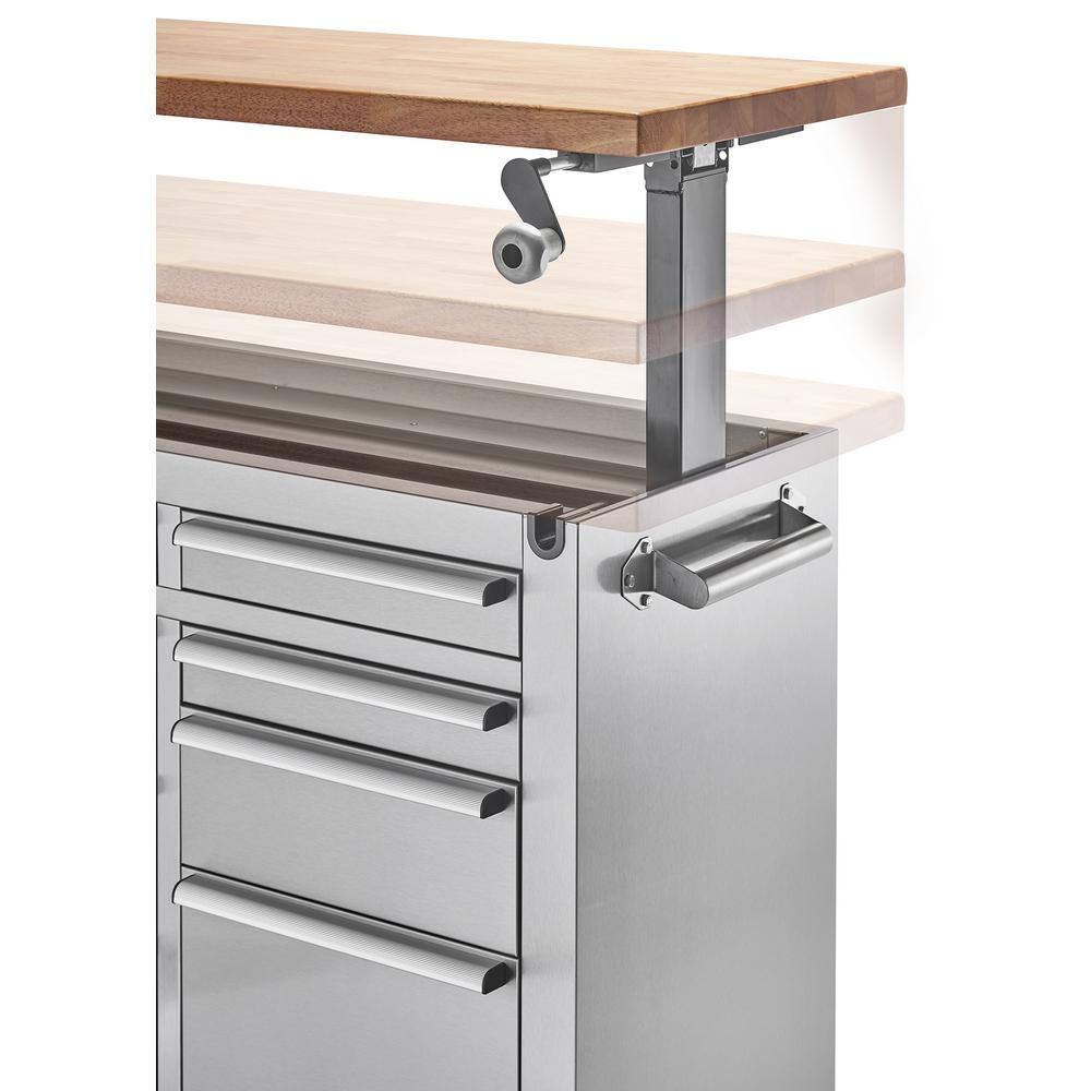 TRINITY PRO 72 in. 9-Drawer Stainless Steel Workbench with Adjustable Top TLSF-7211