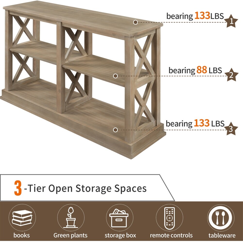 Rustic Console Table Wood Side Table with 3 Tier Storage Shelves