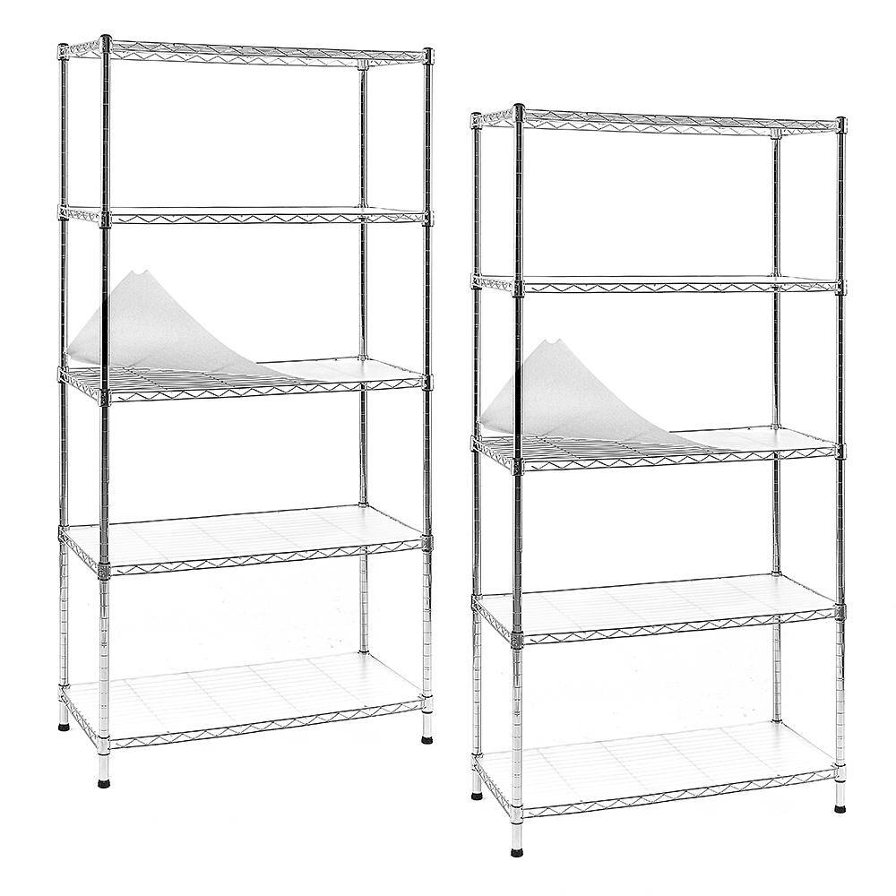 EFINE Chrome 5-Tier Carbon Steel Wire Garage Storage Shelving Unit NSF Certified (2-Pack) (30 in. W x 60 in. H x 14 in. D) RL200-5CX2