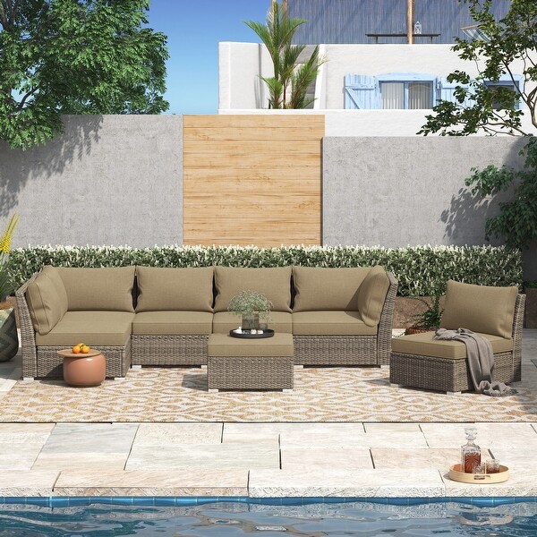 Corvus Oreanne 7piece Patio Rattan Sectional Conversation Set