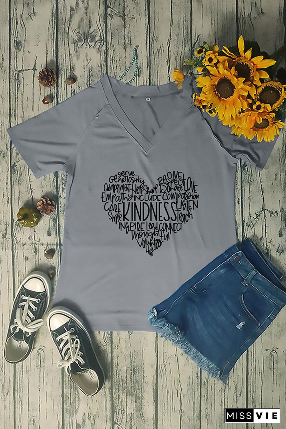 Kindness Heart V Neck Graphic Tee