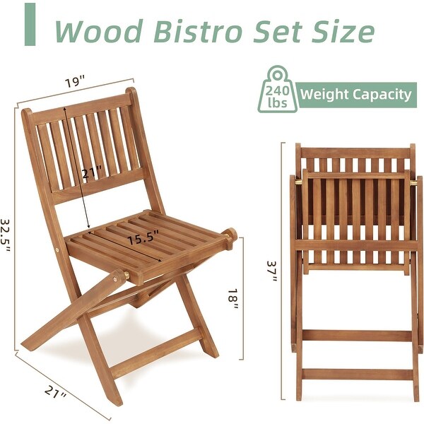 Outdoor Patio Bistro Set，3 Piece Wooden Furniture Sets with Round Table and Chairs