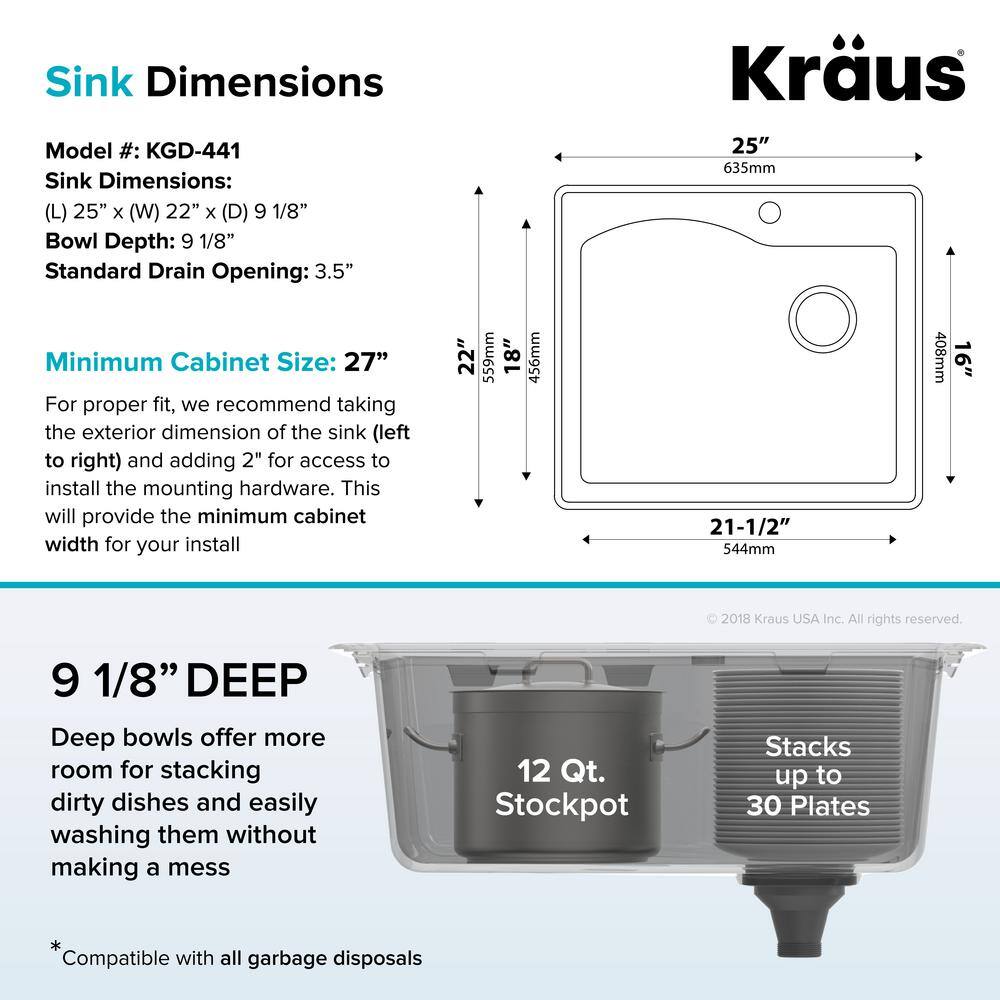 KRAUS Quarza 25 Dual Mount Single Bowl Granite Kitchen Sink in Brown KGD-441BROWN