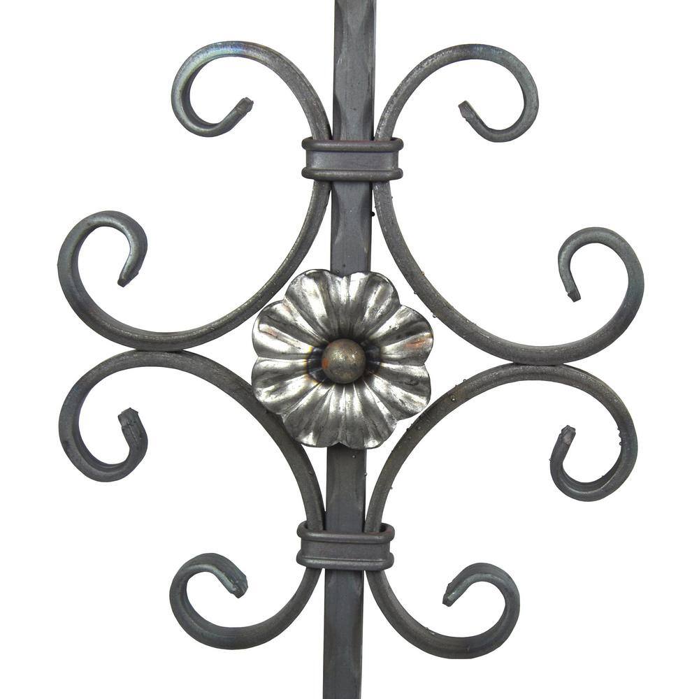 arteferro 35-716 in. x 12 in. Square Bar Stamped Scroll With Single Sided Floral Rosette Forged Raw Picket 5616