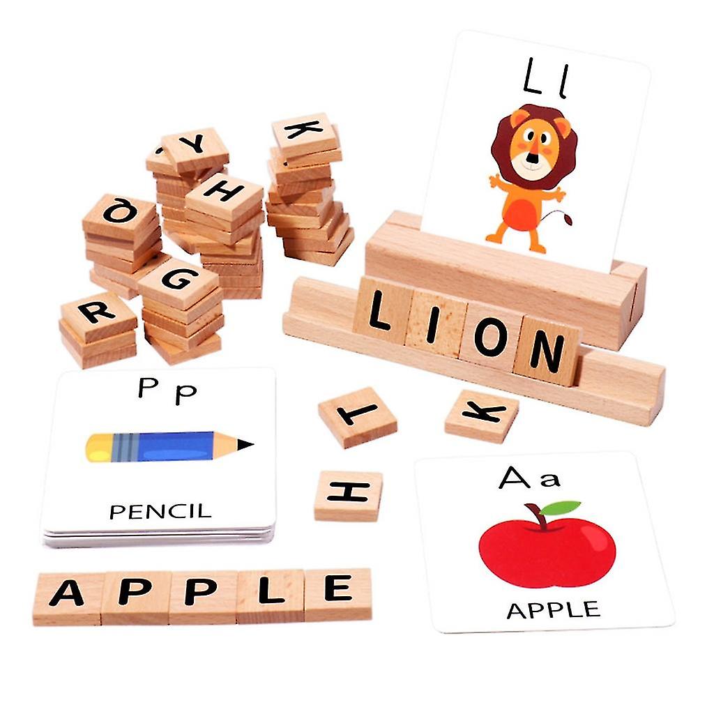 Matching Letter Game Spelling Reading English Alphabet Wood Letters Card Toy