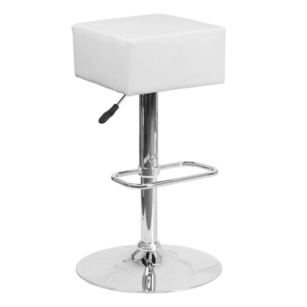 Backless Modern Swivel Barstool with White Faux Leather Seat - 17.63 D x 13.5 W x 30.25 H