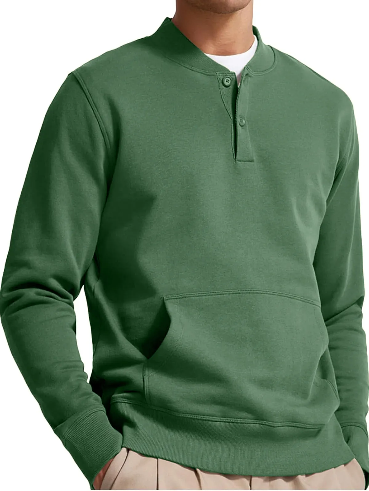 Men's Henley Casual Long Sleeve Stylish Button Pocket Pullover Sweatshirt