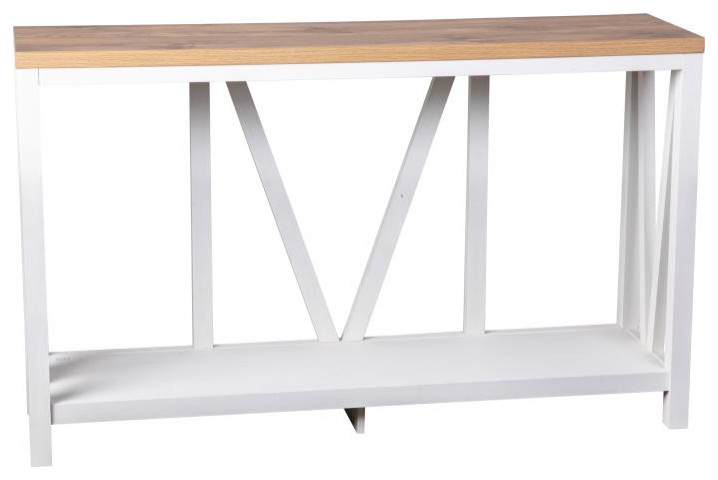 White/Warm Oak Entry Table   Farmhouse   Console Tables   by Pot Racks Plus  Houzz