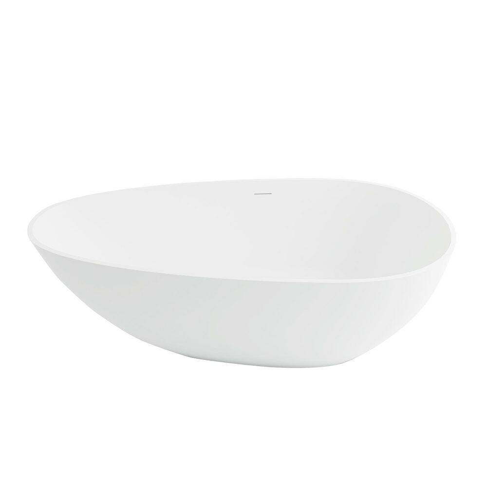 JimsMaison 67 in. Solid Surface Freestanding Flatbottom Soaking Bathtub in Matte White with Drain JMCSBT0967