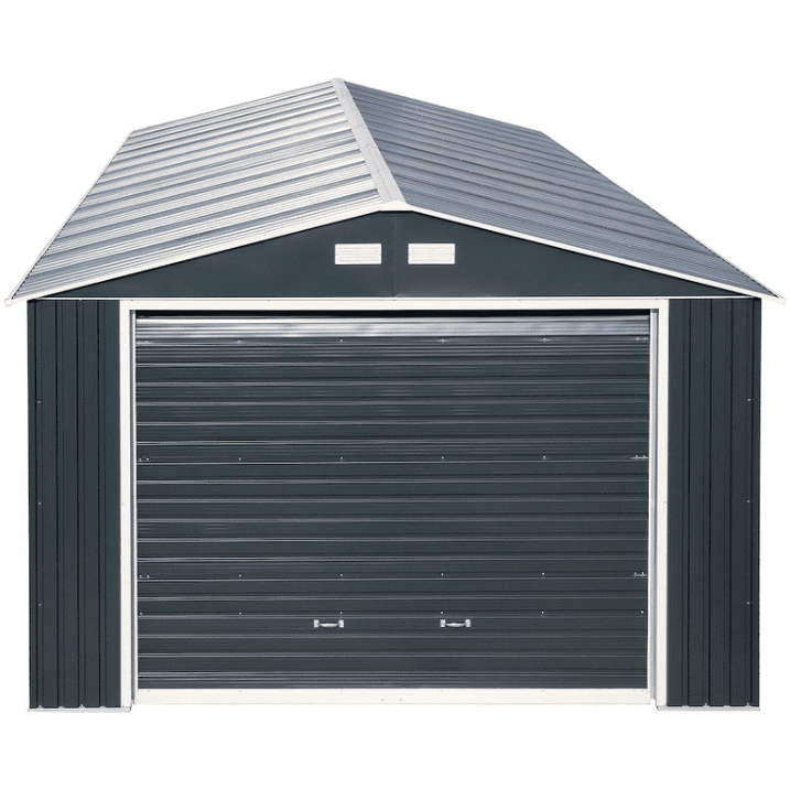 Duramax 55151 Metal Garage 12'x26' Metal Storage Shed Dark Gray with White Trim