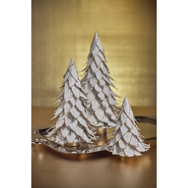 White Natural Leaf Christmas Tabletop Tree with Gold Trim，15.5